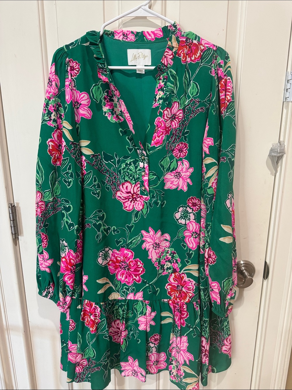 Lilly Pulitzer Emerald Green Dress with Pink Floral Print